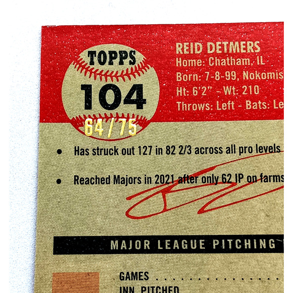 Rose Gold Toile 65/75 Reid Detmers Pitcher Rookie Card #104 Topps Chrome 2022 - Picture 13 of 14